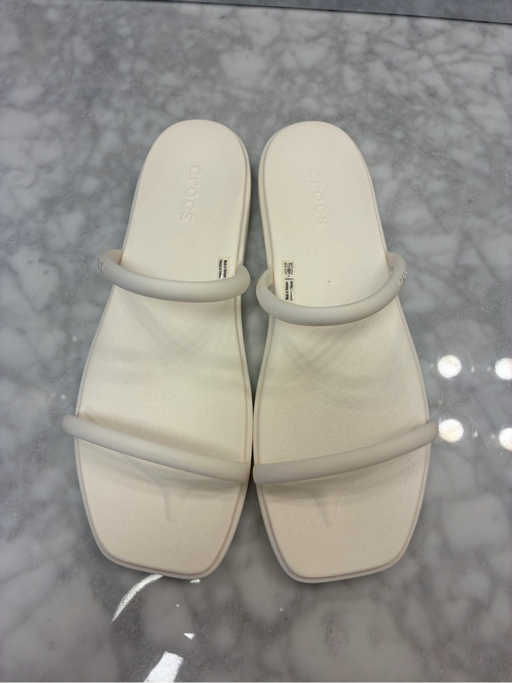 CROCS Women's Cream Double-Strap Square-Toe Slides